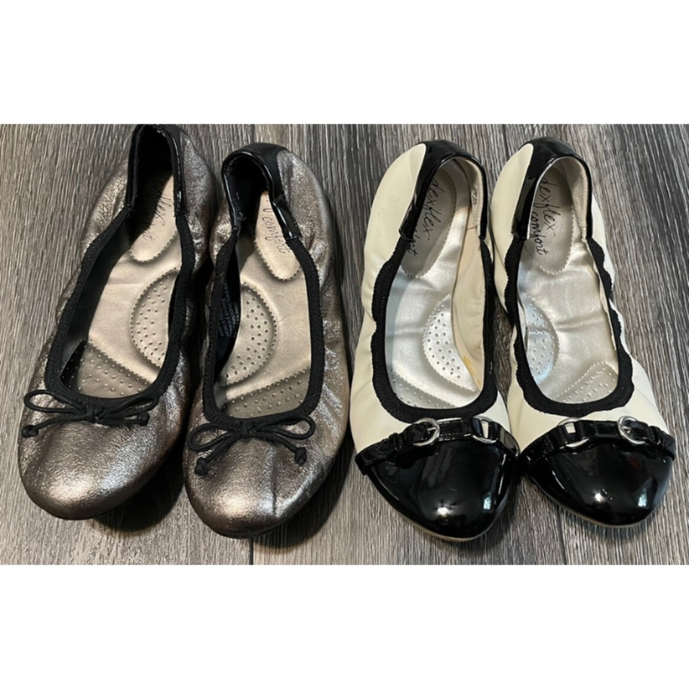 Lot of 2 Dexflex Comfort Slip On Scrunch Ballet Patton Leather Shoes Size 8 1/2